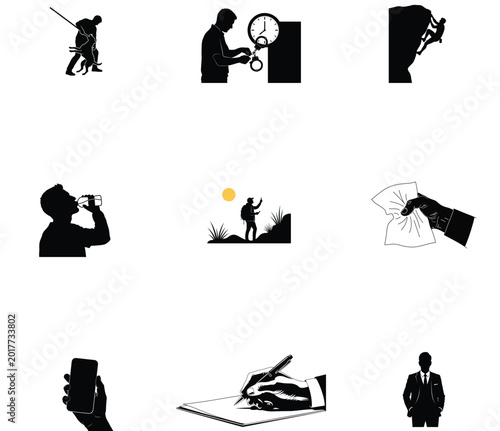 Abstract Business and Nature Pattern Collage with Silhouettes