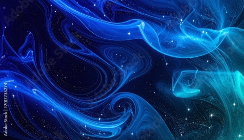 Explore the infinite with this cosmic blue nebula background. Swirling fluid patterns and twinkling stars create a mystical space aesthetic, ideal for creative and modern digital art projects.