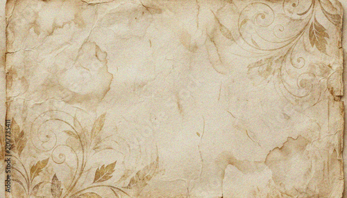 Foto Vintage floral design on old parchment.