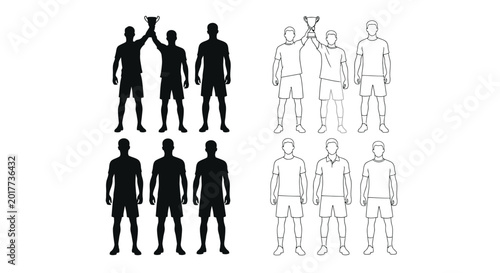Football players with trophy black silhouette high quality