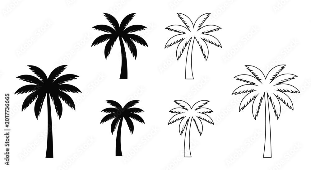 Fototapeta premium Palm tree silhouettes on a white background silhouette