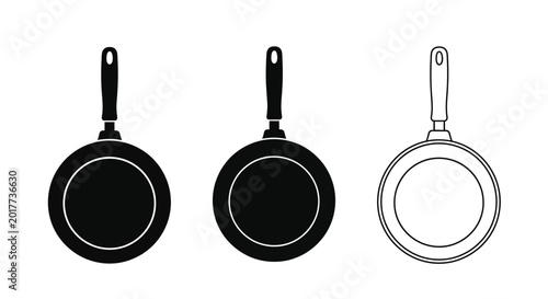 Frying pans set black and white silhouette