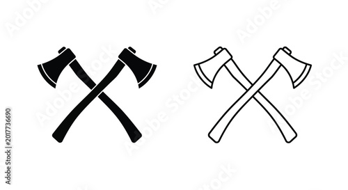 Two crossed axes silhouette on white background