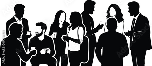 Принти на полотні Business people networking at social event silhouette vector illustration isolat