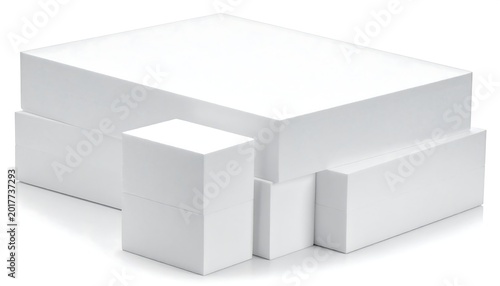 Several plain, white, rectangular forms arranged in a seemingly random yet structured manner, casting subtle shadows