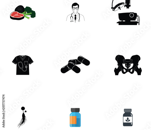 Medical healthcare pattern with doctor silhouettes and medicine