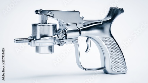 Metallic spray gun isolated on white industrial tool concept