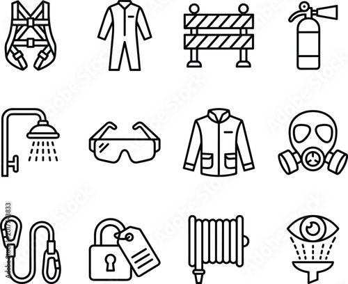 Tableau sur toile Minimalist Line Icons Showing Safety Equipment and Emergency Preparedness Tools