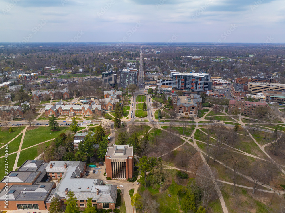 Fototapeta premium Michigan State University aerial view in East Lansing, Michigan MI, USA. 