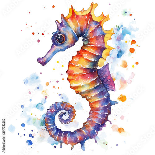 Photos Seahorse, watercolor vector clipart, isolated on a white background