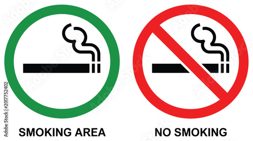 Quadro su tela No smoking and smoking area signage set showing red and green circular symbols for smoking ban, allowance indicators, and public safety prohibition icons