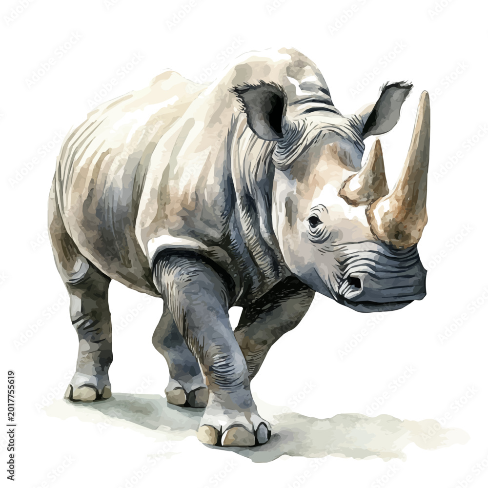 Fototapeta premium watercolor vector of Rhinoceros , isolated on a white background.