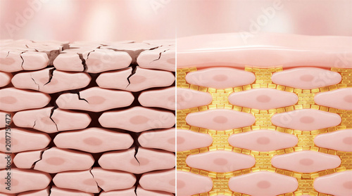 Conceptual illustration of ceramides restoring the skin barrier. 