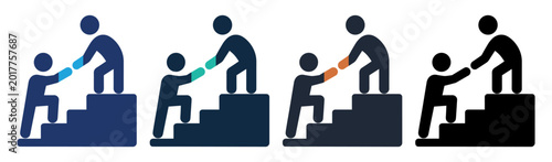 helping hand climb stairs icon set on transparent background
