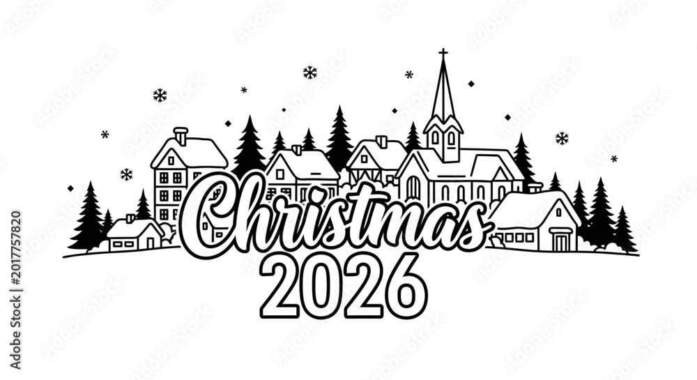 Fototapeta premium Christmas 2026 Winter Village Illustration