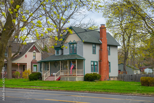 Historic residential building at 33914 Grand River Avenue in historic city center of Farmington, Michigan MI, USA.