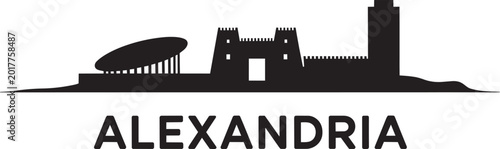 Bild auf Leinwand Alexandria city skyline library and qaitbay citadel minimalist silhouette on whi