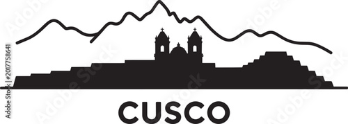 Obraz na płótnie Cusco Peru cityscape skyline showing cathedral mountains and ancient inca terrac