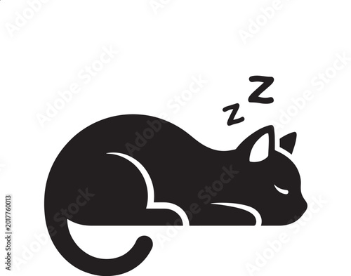 Fotografija Cat sleeping with cartoon Zzz symbols and sleepy eyes on clean white background
