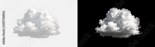 Schilderij op canvas Large white cumulus cloud isolated on transparent background, wide fluffy billow