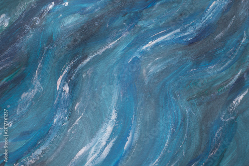 Obraz na plátně Abstract acrylic expressive painting capturing the fluidity of raging ocean waves or a stormy, wind-blown sky