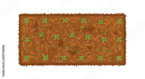 Foto Overhead view of a vibrant garden bed filled with green plants and rich brown wood chip mulch