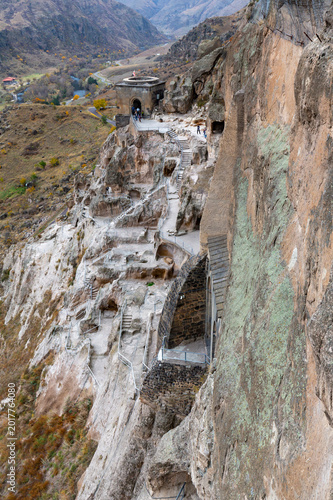 Abandoned Vardzia cave town and monastery complex in Caucasus mountains, Georgia