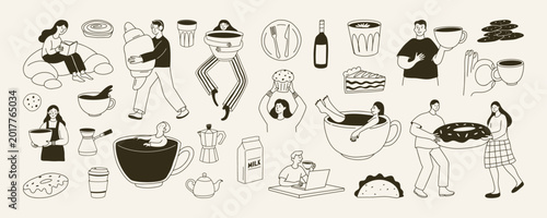Obraz na płótnie Hand drawn coffee and bakery illustration set in cute doodle style