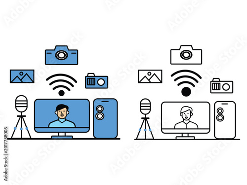 Online Streaming Studio Equipment Flat Illustration