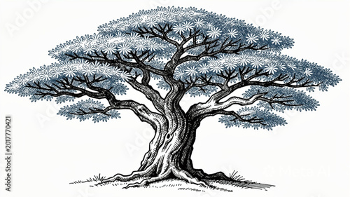 Photography Majestic ancient tree with sprawling branches and detailed bark texture
