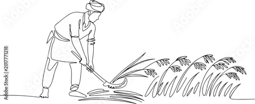 Bild auf Leinwand The Art of Agriculture: Hand-drawn Sketch of an Indian Farmer Harvest Time: A Sketch of a Punjabi Man Working in a Rice Field The Rice Farmer