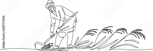 Tableau sur toile The Art of Agriculture: Hand-drawn Sketch of an Indian Farmer Harvest Time: A Sketch of a Punjabi Man Working in a Rice Field The Rice Farmer