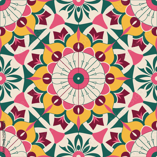 vector illustration hires Collection of High-Resolution Abstract Seamless ornament Patterns with Diverse Designs and Textures Mediterranean Tile Pattern with Colorful Floral Mandalas and Geometric