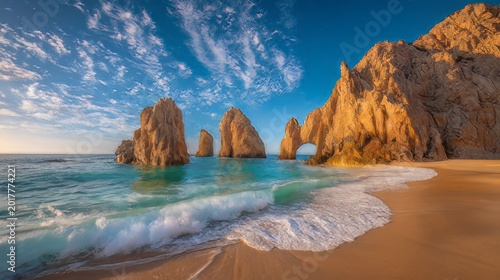 Coastal scenery showcasing the famous rock formations, cliff landmark geologic formation. 