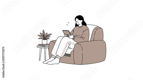 Woman sitting on a sofa reading.