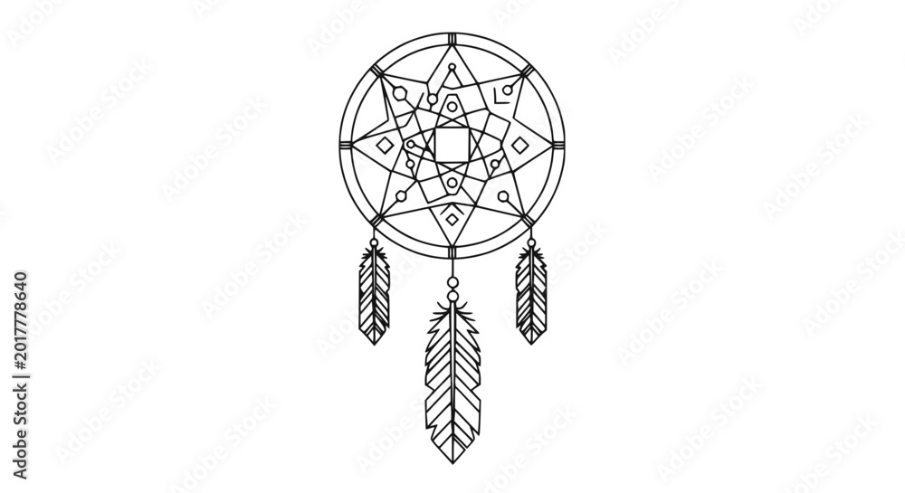 Obraz premium Minimalist Geometric Dreamcatcher Line Art Illustration