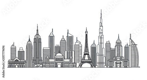 Photos Modern City Skyline Silhouette - Famous Landmarks and Skyscrapers