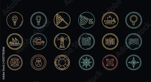 Foto Nautical Icons Set: Marine Symbols, Ocean Navigation, Sea Voyage Graphics