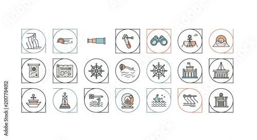 Nautical Icons Set: Marine, Travel, and Adventure Symbols