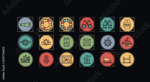 Nautical Icons Set: Marine, Travel, and Ocean Adventure Symbols