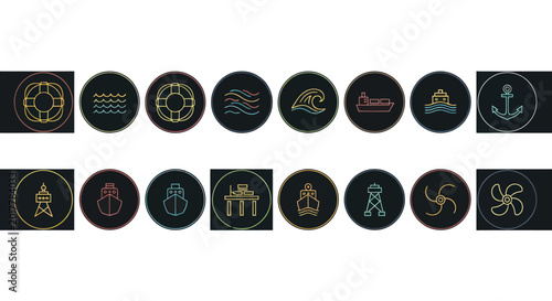 Nautical Icons Set: Maritime Symbols and Shipping Vector Graphics