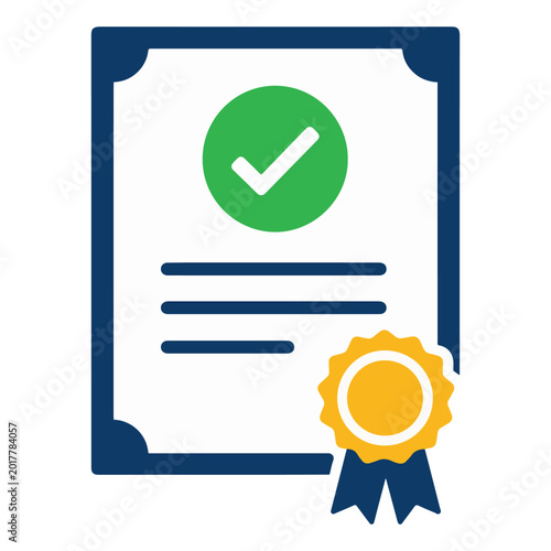 Certificate icon with verified document and medal badge