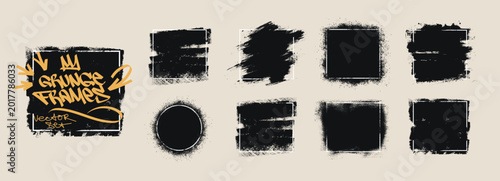 Photos Grunge Brush Frames Vector set on beige background