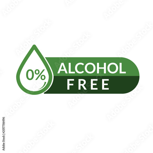 Green and white alcohol free label with 0 percent and green drop