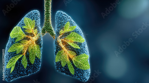 Conceptual Lungs with Internal Green Leaves and Mossy Textures : Symbol of Fresh Air, Nature Therapy, Healthy Living, Organ Recovery, Wellness, and Biology.