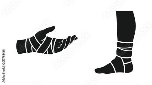 Foto bandaged hand and foot silhouettes on a white background