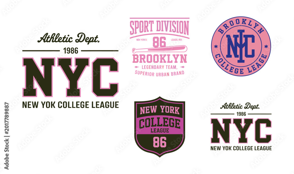 Fototapeta premium New York College League Athletic Vector Badge Set for Varsity Apparel and T-shirt Design