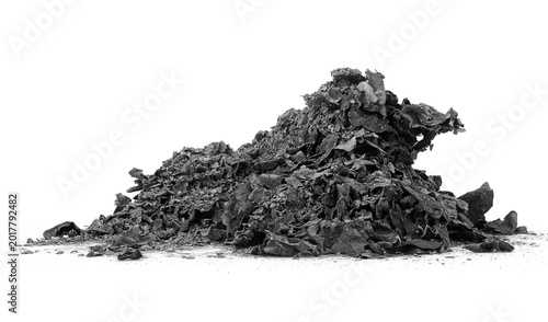 Pile of burnt paper isolated on a white background. Cinder, burnt paper scraps.