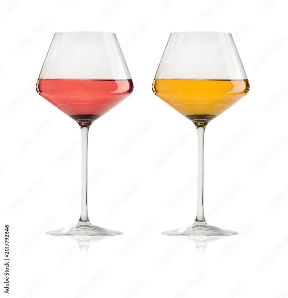 Obraz premium Rose and white wine in glasses on transparent background