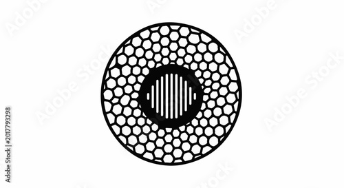Abstract circular pattern with geometric honeycomb and striped inner circle